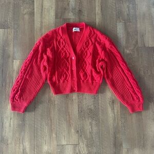 Urban Outfitters Red Cropped Cable Knit Cardigan Sweater Size M